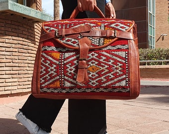 Carpet duffle bag, Kilim duffle bag, kilim travel bag, Boho Leather Travel Weekend Bag, western weekender women bag, rug duffel bags.