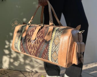 Moroccan Kilim Travel Bags Made of Original Leather for Women and