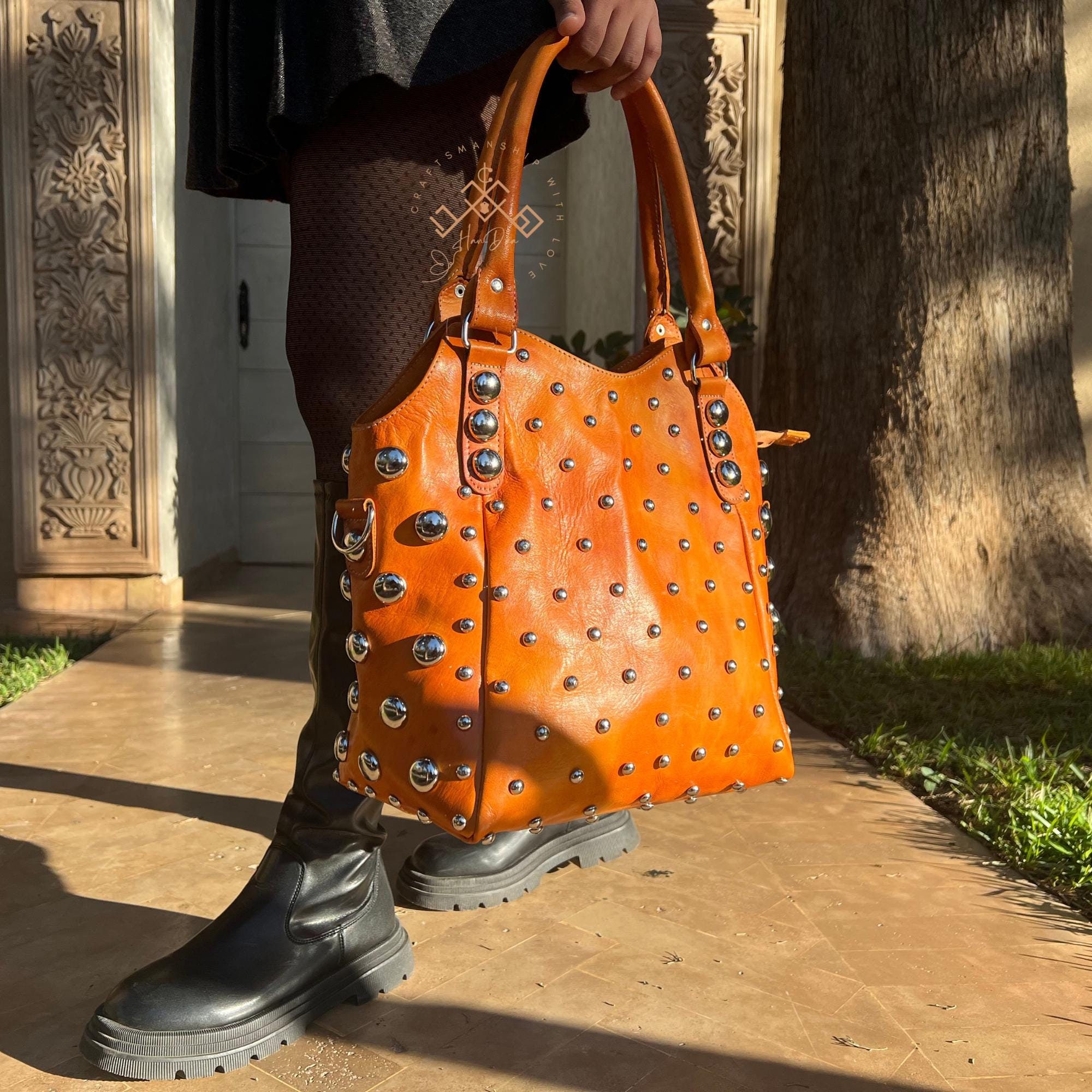 Shoulder Bag With Rivets, Studded Leather Handbag, Luxurious 