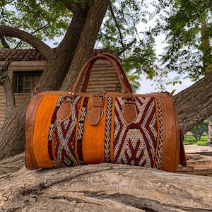 Kelim-Weekend-Ledertaschen, Kelim-Reise-Teppichtaschen, Boho-Wochenendtasche, Kelim-Reisetasche, Weekender-Tasche Western, Western-Kelim-Seesack