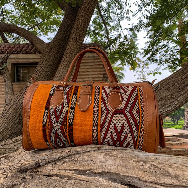 Bolsos de cuero kilim de fin de semana, bolsos de alfombra de viaje kilim, bolso de fin de semana Boho, bolso de viaje Kilim, bolso de fin de semana occidental, bolso de lona kilim occidental