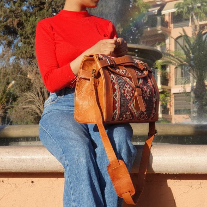 large kilim travel bag, Carpet Leather Weekend Bag, briefcase kilim duffel bag, boho carpet bag, rug duffel bags, Vintage Carpet bags. Brown