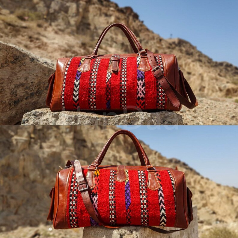 Kilim Travel Carpet Bags Kilim Travel Bag Boho Leather Etsy