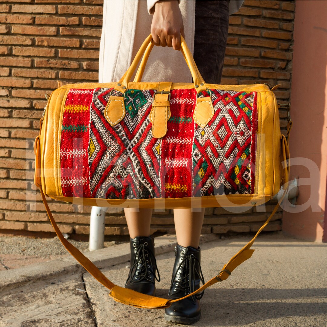 Kilim Travel Carpet Bags Kilim Travel Bag Boho Leather Etsy
