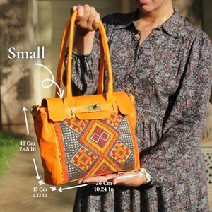women kilim tote bag, moroccan carpet leather handbag, kilim travel handbag, kilim design red tote bag, carpet shoulder bag, Gift for her image 5