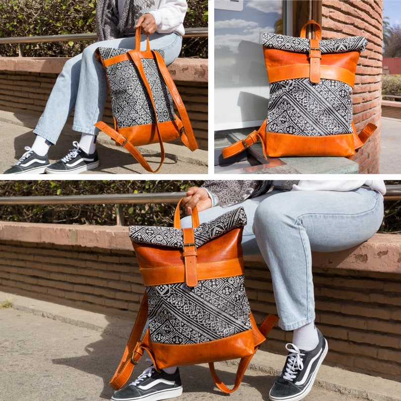Moroccan handmade Kilim bohemian Roll top backpacks for women image 3
