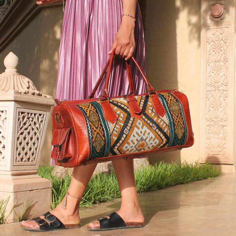 Kilim Travel Bag, carpet bag, Weekender Bag for Woman, weekend bag, Boho western travel bag, carpet overnight bag, kilim overnight bags. image 2