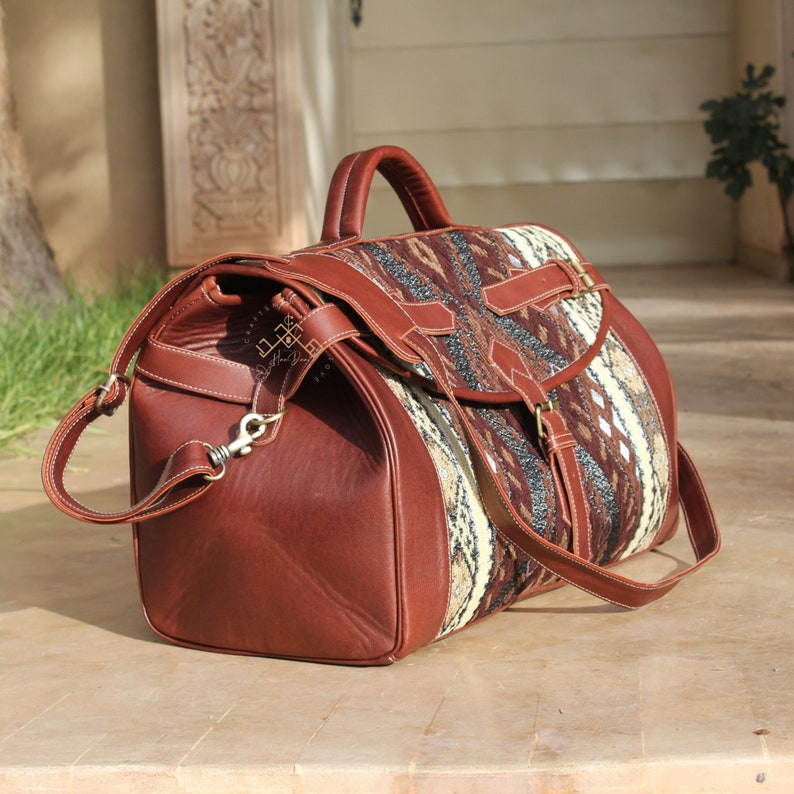 Personalized kilim travel bag, Carpet Leather Weekend Bag, briefcase kilim duffel bag, boho carpet bag, rug duffel bags, Vintage Carpet bags image 1