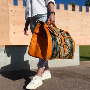 kilim travel bag, large custom carpet Princess-style travel bag for women, gift for her, boho Leather Weekend Bag, large kilim duffel bag image 5