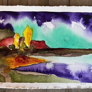 NEW Original Watercolor Painting by TL Aley - Abstract Landscape - Watercolour Art Paper