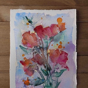 A Vibrant Colorful Loose Abstract Florals Original Watercolor Painting by TL Aley - Floral - Watercolour Art Paper