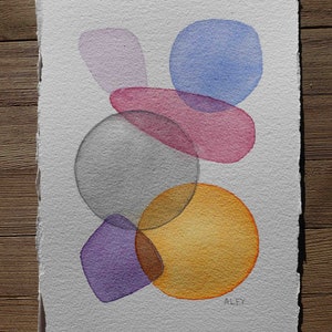 NEW Mid Century Modern Abstract Original Watercolor Painting by TL Aley -- Watercolor Art Paper - Shapes
