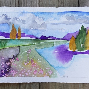 Original Watercolor Painting by TL Aley - Abstract Landscape - Watercolour Art Paper