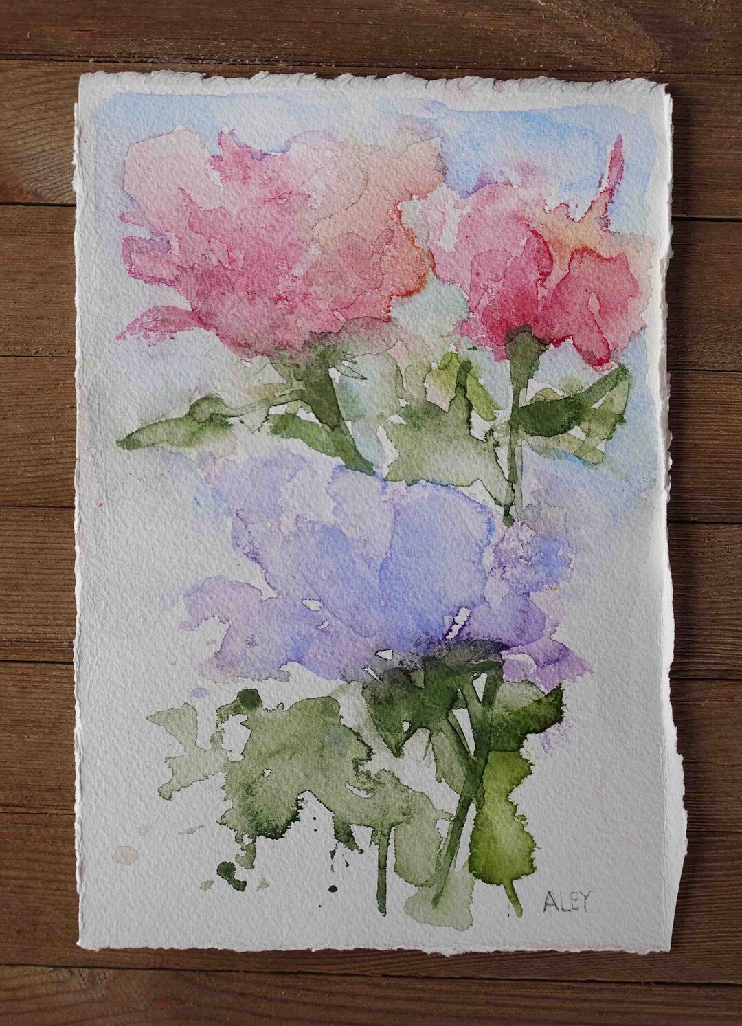 鮮やかでカラフルな抽象的な花柄 TL Aley によるオリジナル水彩画 - 花