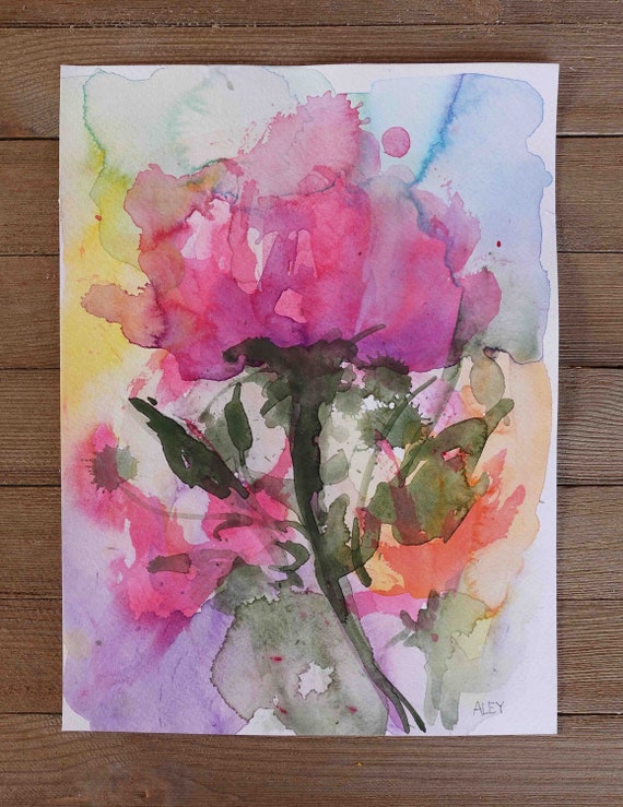 Vibrant Colorful Loose Abstract Florals Original Watercolor