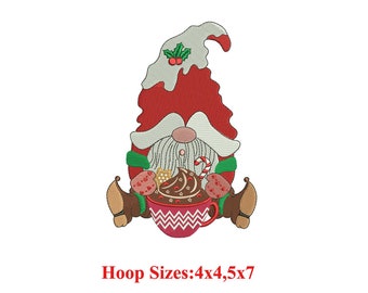 Choco Gnome Christmas Machine Embroidery Design / Chocolate Gnome / Gnome hold Christmas Chocolate Cup / Merry Christmas / Holiday Design