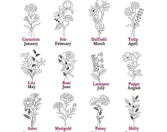 Birth Month Flower Bouquet Machine Embroidery Design / Birth Month Flower / Birth Antique Floral / Floral Botanical Embroidery Pattern