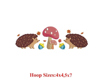 Hedgehog Mushroom Machine Embroidery Pattern / Autumn Fall Embroidery Pattern / Holiday Season Designs