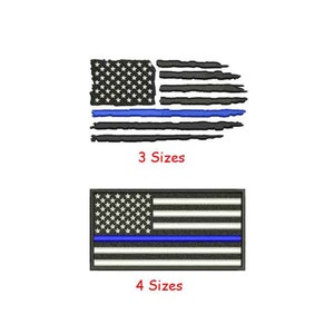 Thin Blue Line American Flag Machine Embroidery Pattern | USA Blue line Tear Flag | America Blue line Distressed Flag | July 4th Police Flag