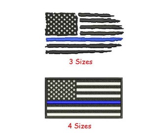 Thin Blue Line American Flag Machine Embroidery Pattern | USA Blue line Tear Flag | America Blue line Distressed Flag | July 4th Police Flag