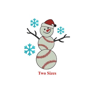 Desenho de bordado de máquina de Natal de beisebol de boneco de neve / Natal esportivo / Boneco de neve