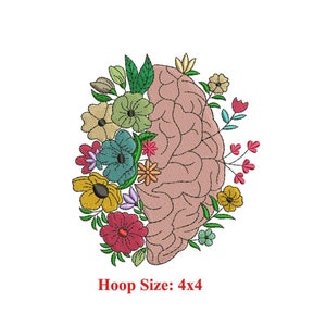 Floral Anatomical Brain Machine Embroidery Design / Wild flower Anatomical Brain / Doctor Gift Designs / Realistic Brian flower / Health