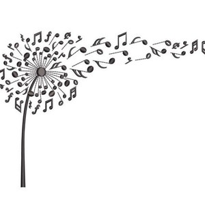 Dandelion Music Notes Machine Embroidery Design | Music Lover Stitch File | Flying Dandelion Musical Gift for Musicians