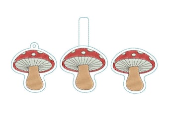 Mushroom Key fob feltie snap tag Machine embroidery design / Mushroom keychain /
