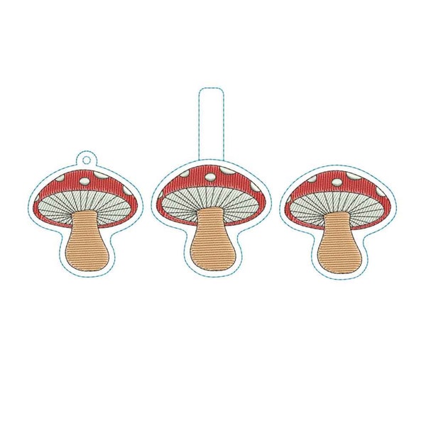 Mushroom Key fob feltie snap tag Machine embroidery design / Mushroom keychain /