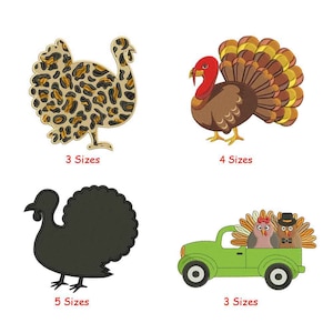 Leopard Pattern Turkey Machine Embroidery Design / Turkey in Green Truck / Bundle Thanksgiving day Design / Turkey couple in Truck
