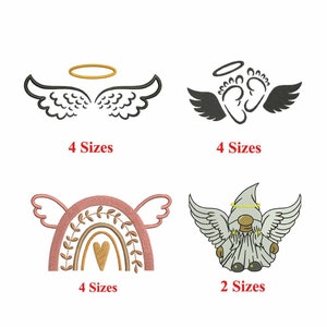 Cute Gnome Angel Machine Embroidery design / Rainbow Heart Angel / Angel Wings Halo / Angel halo Foot Print / Remembrance Gift Designs