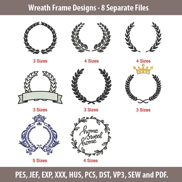 Bundle Wreath Frames Machine Embroidery Design / Leaf Wreath Machine Embroidery Design / Monogram Frame / Olive wreath design