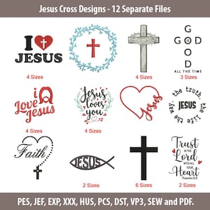 Pacote com Design de Bordado Cristão Jesus | Eu Amo Jesus | Jesus te Ama | Cruz | Coroa de Espinhos | Deus é Deus | Fé | Verdade Senhor Coração