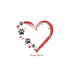 Heart Paw Machine Embroidery design / Paw lovers / Dog paw with heart / Paw Print with Heart | Pet Lovers | Four sizes