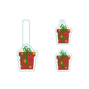 ITH Christmas Gift box Key Fob Embroidery Pattern | Gift Design | Xmas Gift box Key Chain | Funny Christmas Felties | Star Gift Box Snap Tab