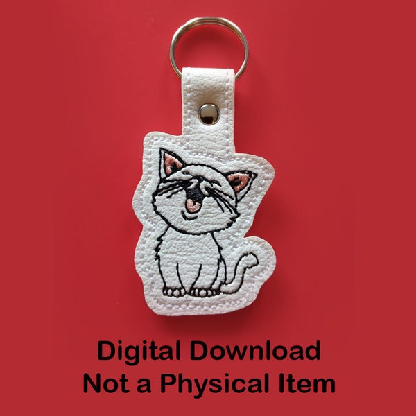 ITH Cute Laughing Cat Key fob Machine Embroidery Pattern | Cute Kitty Cat Snap Tab | Kitty Feltie | In the Hoop Cat Lover Gift Keychain