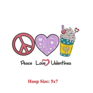 Peace love Valentine Machine Embroidery Design | Peace Symbol | Peace Love Ice Cream | Couple Gift | Wedding Gift | Girl Friend Gift Design