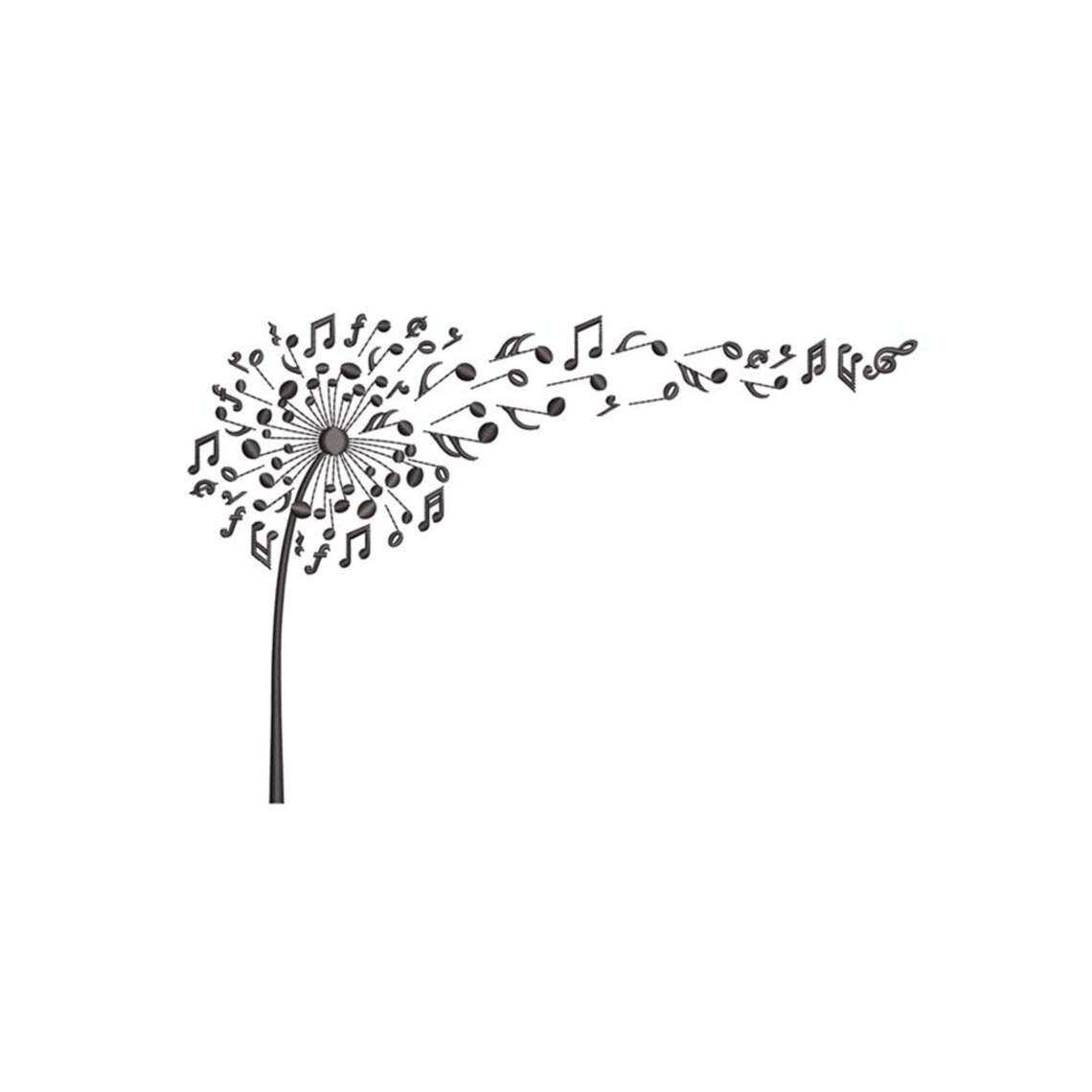 Dandelion Music Notes Machine Embroidery Design / Musical Etsy