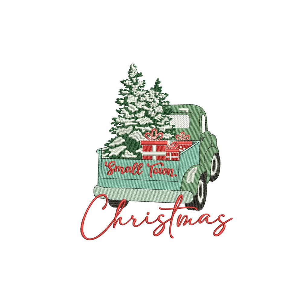Small Town Christmas Machine Embroidery Pattern | Merry Christmas Truck with Giftbox | Retro Farm Fresh Truck | Vintage Christmas Gift