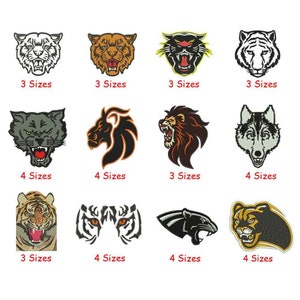 Motif de broderie machine tête de mascotte tigre / Mascotte de chat lynx / Tête de lion / Panthère / Tête de loup / Panthère noire / Conception de mascotte de sport