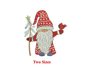 Gnome with Christmas tree with cardinal bird Machine embroidery design / Christmas tree with gnome / merry Christmas