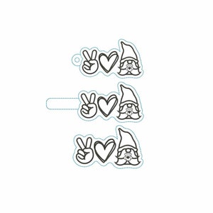 ITH Peace Love gnome coffee  Snap tab eyelet Key fob Machine embroidery design / Gnome coffee  Keychain