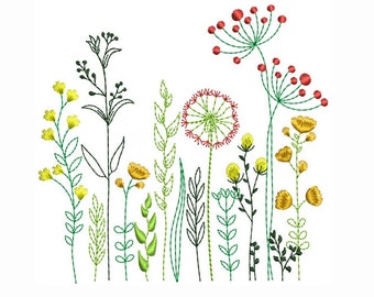 Wild Flowers Dandelion Flowers Machine embroidery design / Wild Dandelion Flowers / Group of Flowers / Grass with Flowers / 2 Sizes