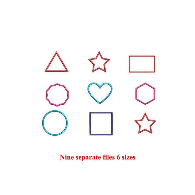 Shapes Applique Machine Embroidery Design / Round Heart Star Square