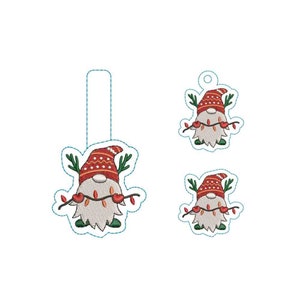 ITH Christmas gnome key fob snap tag feltie  machine embroidery design / Christmas gnome keychain / Merry christmas