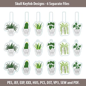 ITH Skull Grass Key fob Machine Embroidery Pattern | Skull Cactus Snap Tab | Skull Leaves Feltie | Skull Monster Leaf | Skull Plant | Farm