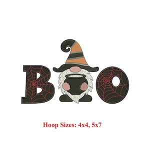 Cute Halloween Gnome Boo Machine Embroidery Design | Gnome with Cauldron Pot | Halloween Designs | October Gnomes