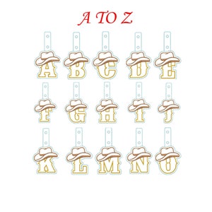 ITH A-Z Cowboy Alphabet  Key fob Machine Embroidery design /Alphabet keychain /Cowboy Hat Keychain