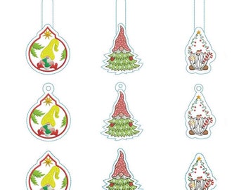 ITH Gnome Christmas Tree Candy Key Fob Embroidery Pattern / Christmas Genome feltie / Gnome snap tab / Christmas Santa Gnome Keychain
