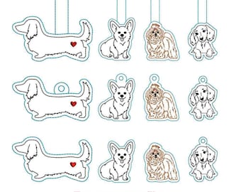 ITH Maltese Dog Machine Embroidery key fob / Dachshund Dog snap tab / Corgi Dog felties / Dog lovers Gift / pets / Keychain / Dog mom gift